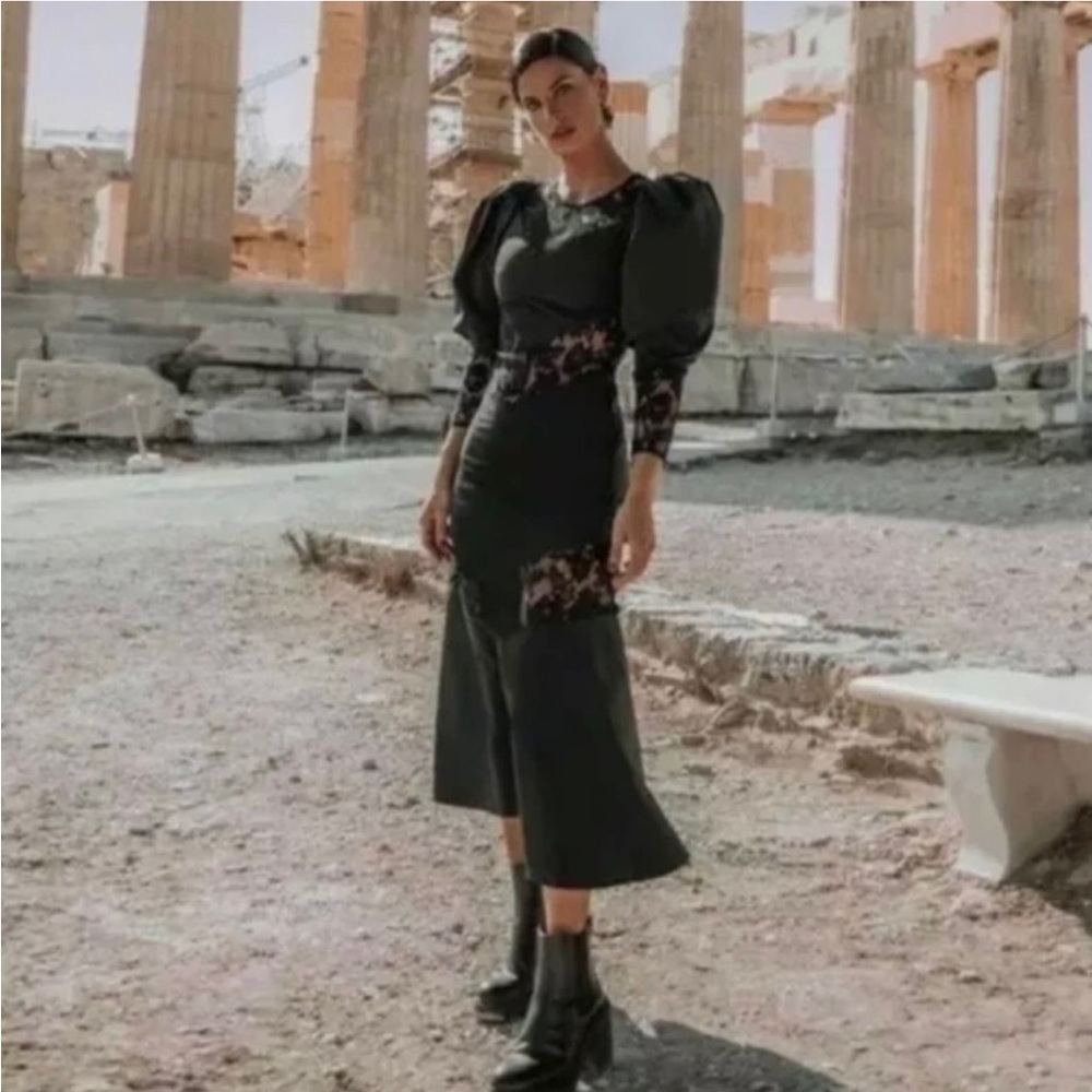 H&M conscious long dress with lace trim Medium